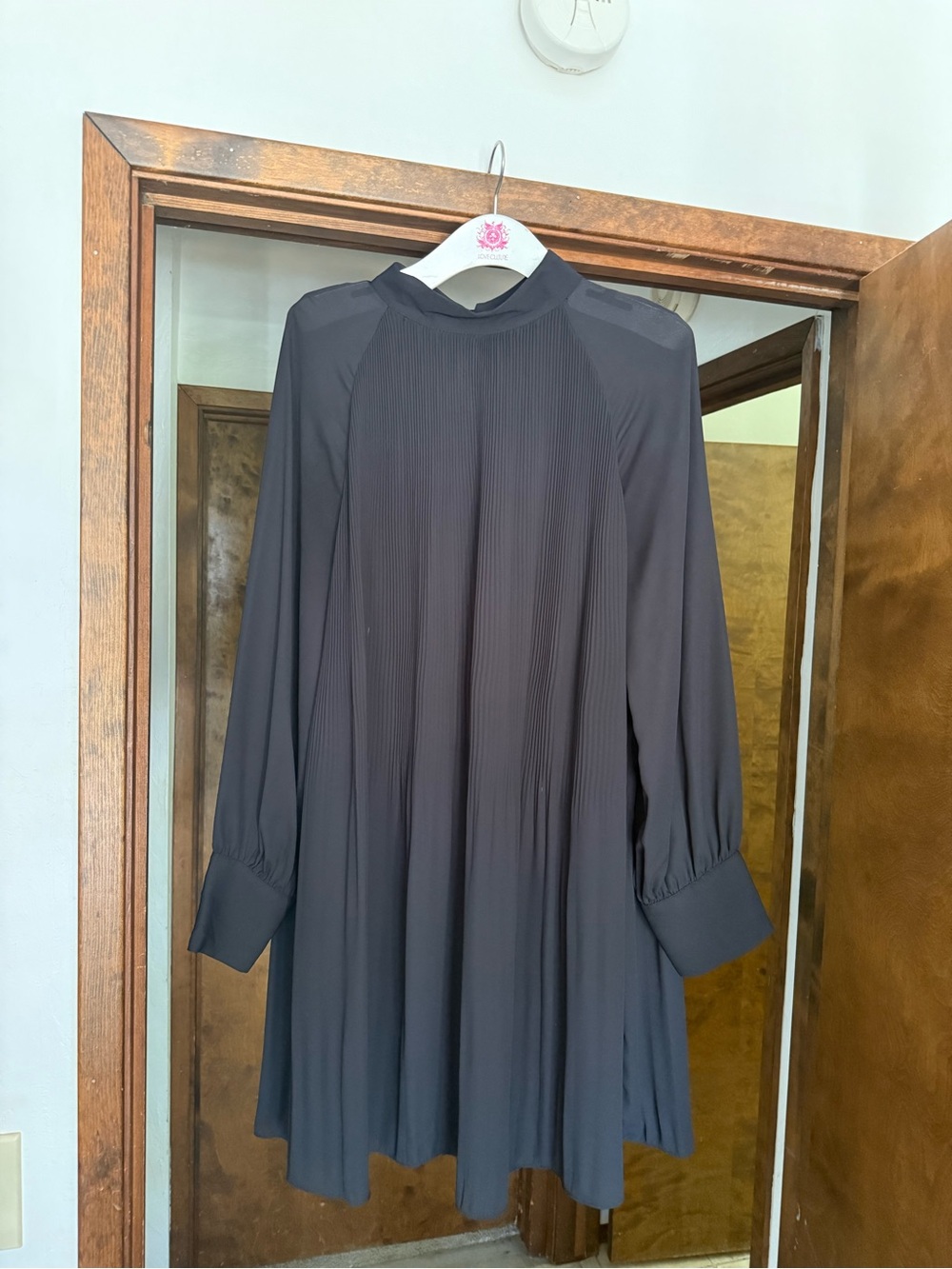 H&M Black Pleated Long-Sleeve A-Line Dress